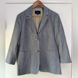Façonnable Striped Summer Blazer Jacket Navy Blue Single Breasted Size 42 US 10